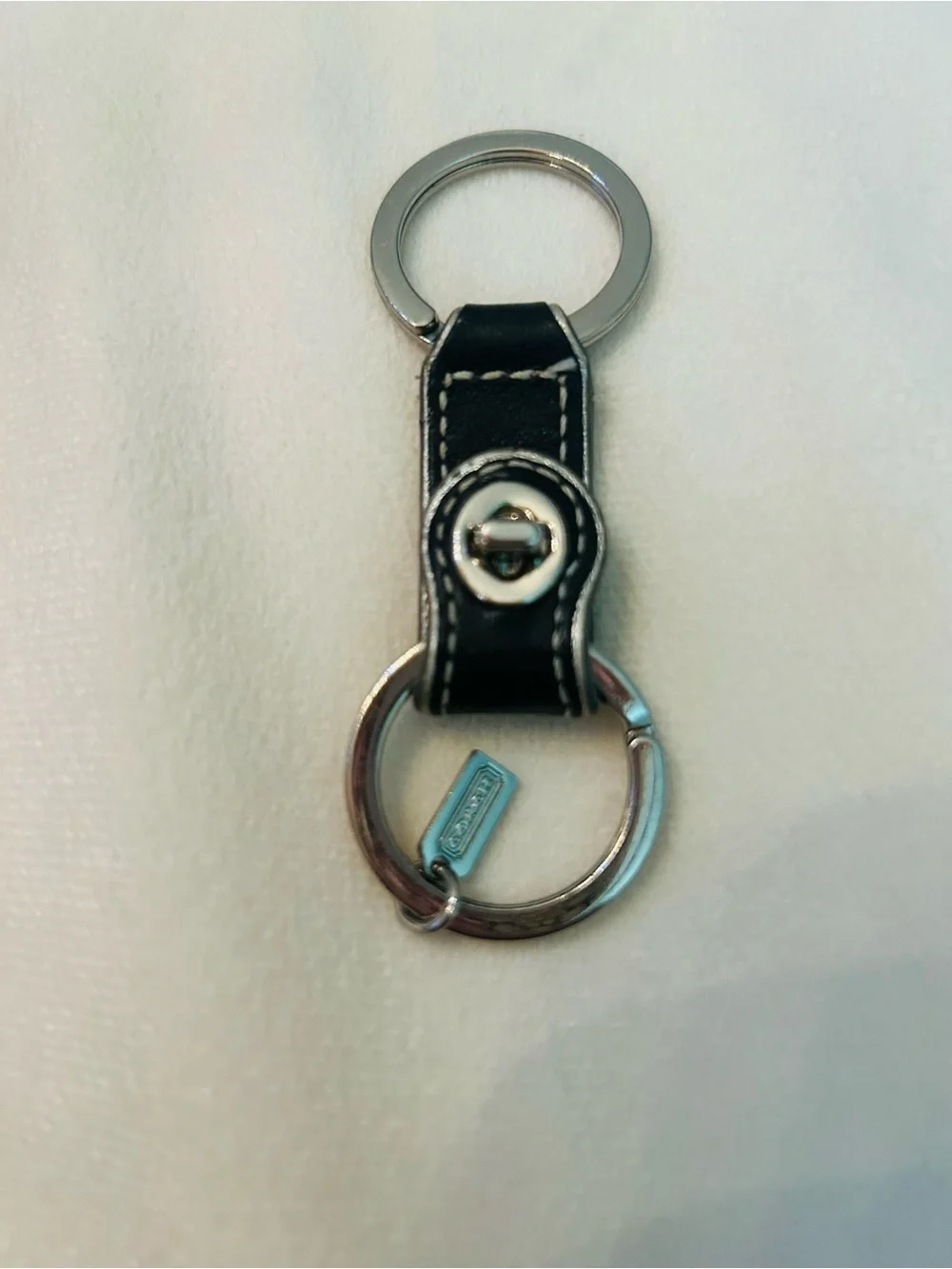 Coach Black Leather Keyring with Silver Hardware “unisex”